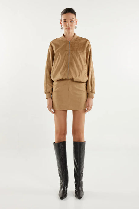Madison The Label Collins Mini Skirt - Tan Suede