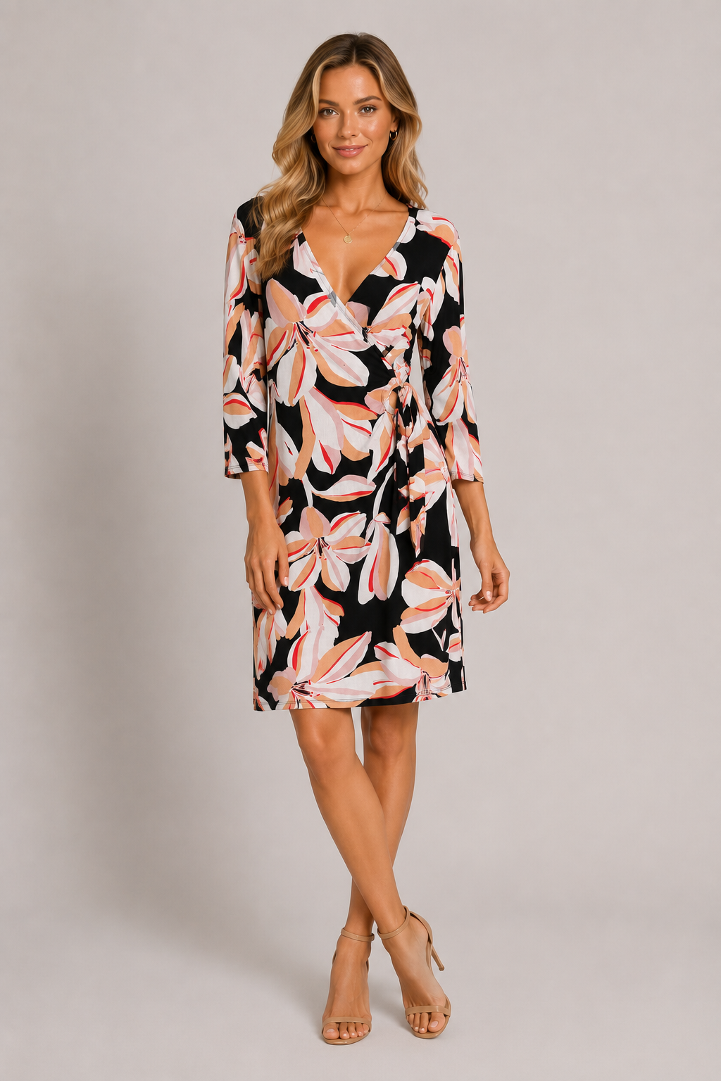 Worship Women's 3/4 Sleeve Wrap Dress - Black/White/Red