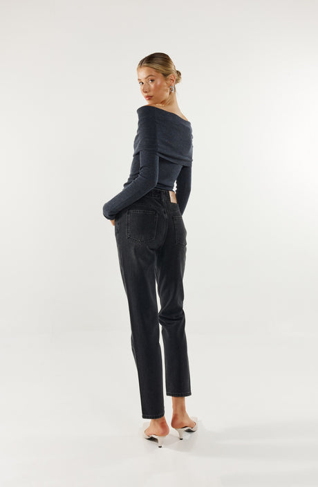 Madison The Label Frances Knit Top - Charcoal