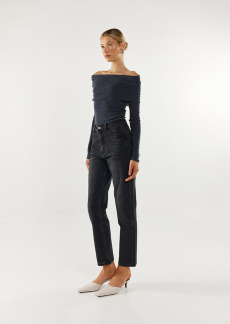 Madison The Label Frances Knit Top - Charcoal