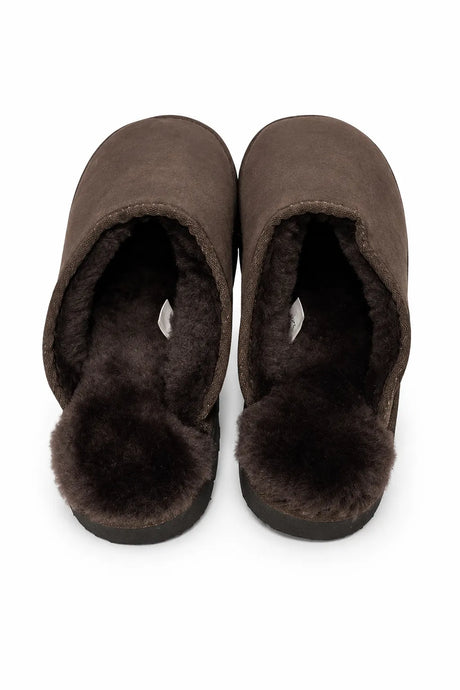 Australian Leather Ugg Scuffs Slipper - Chocolate - AU13 - 14