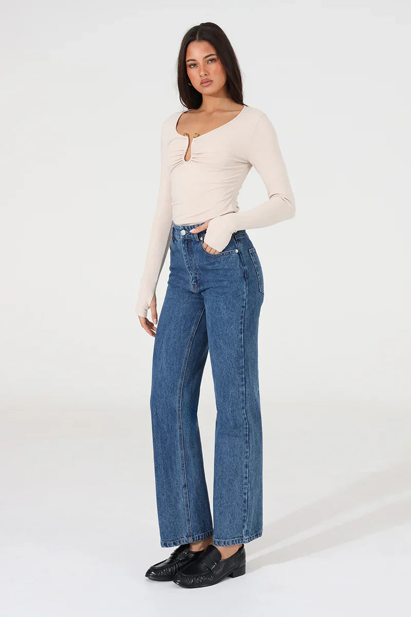 Madison The Label Leanne Long Sleeve Top - Oat