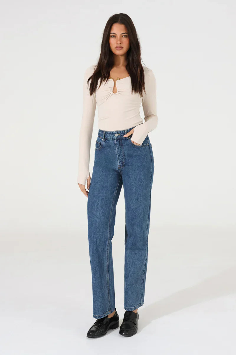 Madison The Label Leanne Long Sleeve Top - Oat