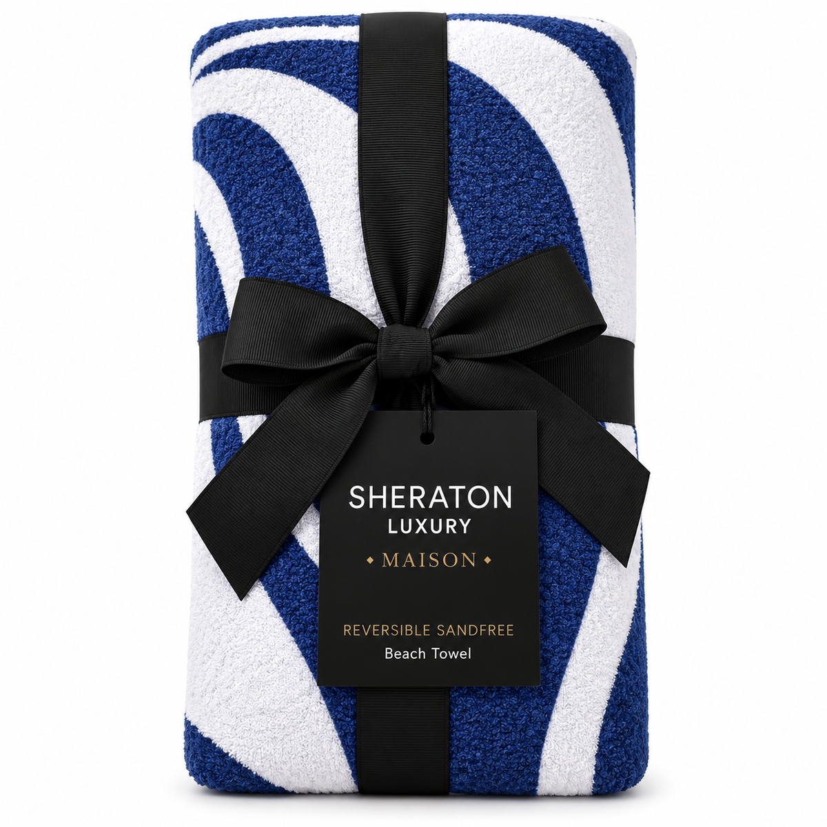 Sheraton Luxury Maison Sand Free Reversible Outdoor Pool/Beach Towel - Retro Waves - Navy/Lemon