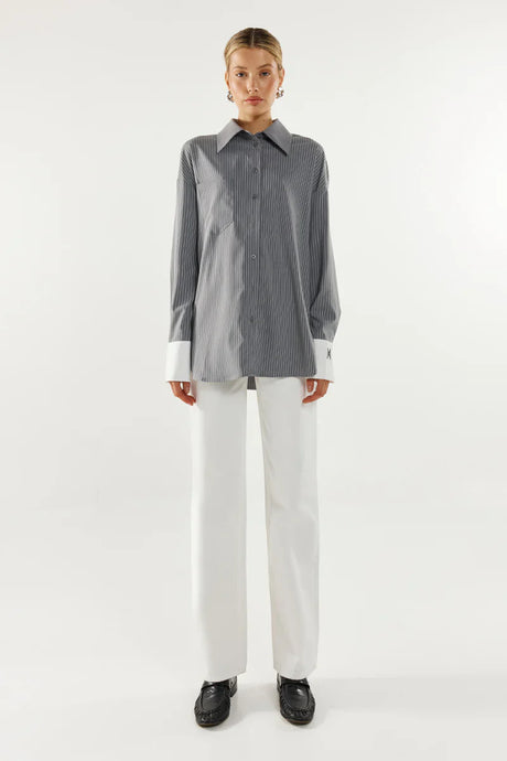 Madison The Label Lyon Shirt - Charcoal Stripe