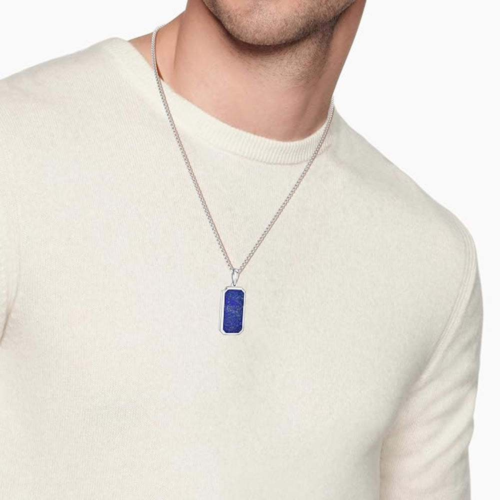 Stephen Oliver Silver Plated  Lapis Tag Modern Necklace