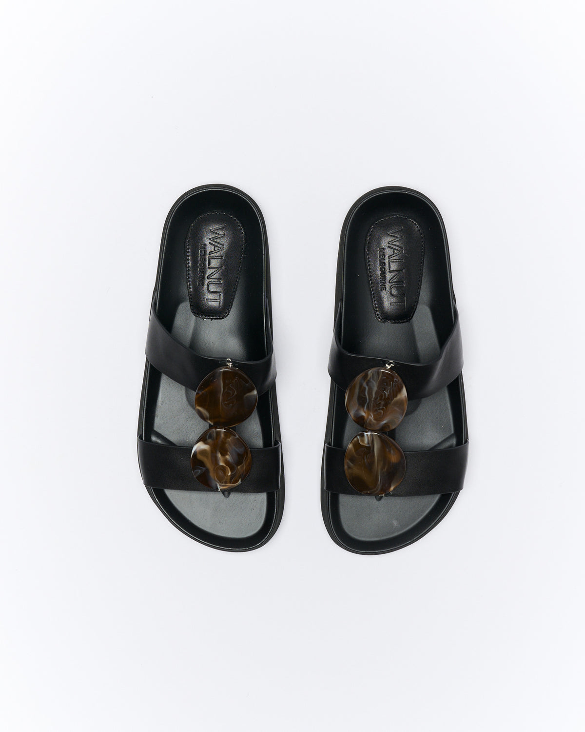 Walnut Melbourne Micah Leather Slide - Black