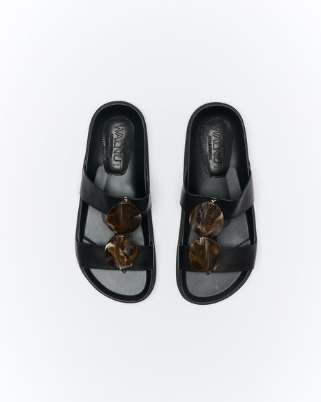 Walnut Melbourne Micah Leather Slide - Black