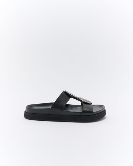 Walnut Melbourne Micah Leather Slide - Black