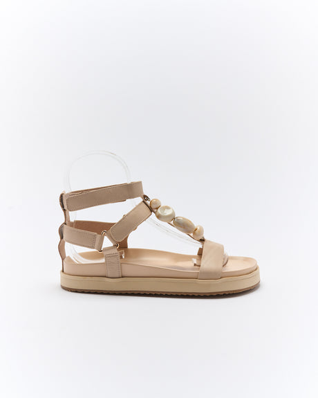 Walnut Melbourne Mietta Leather Sandal - Oyster