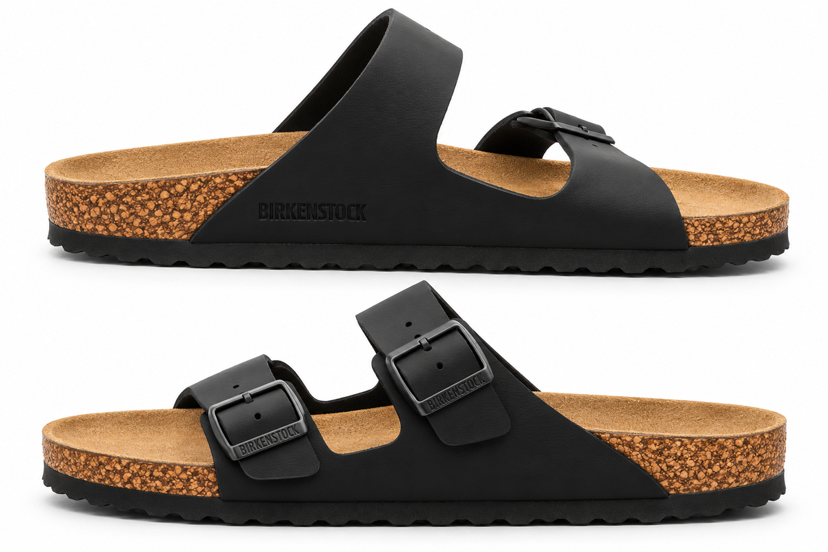 Birkenstock Unisex Arizona Birko-Flor Two Strap Regular Fit Sandals - Black