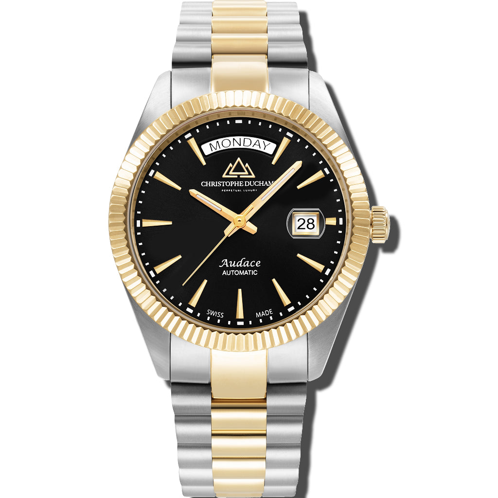 Christophe Duchamp Audace  - Black Dial with Gold & Silver Stainless Steel Strap