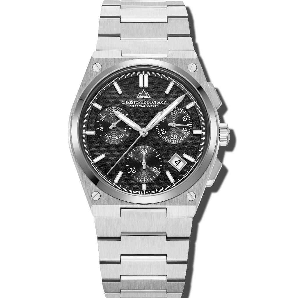 Christophe Duchamp Attitude Chrono - Black Dial with Silver Case and Silver  Stainless Steel Strap