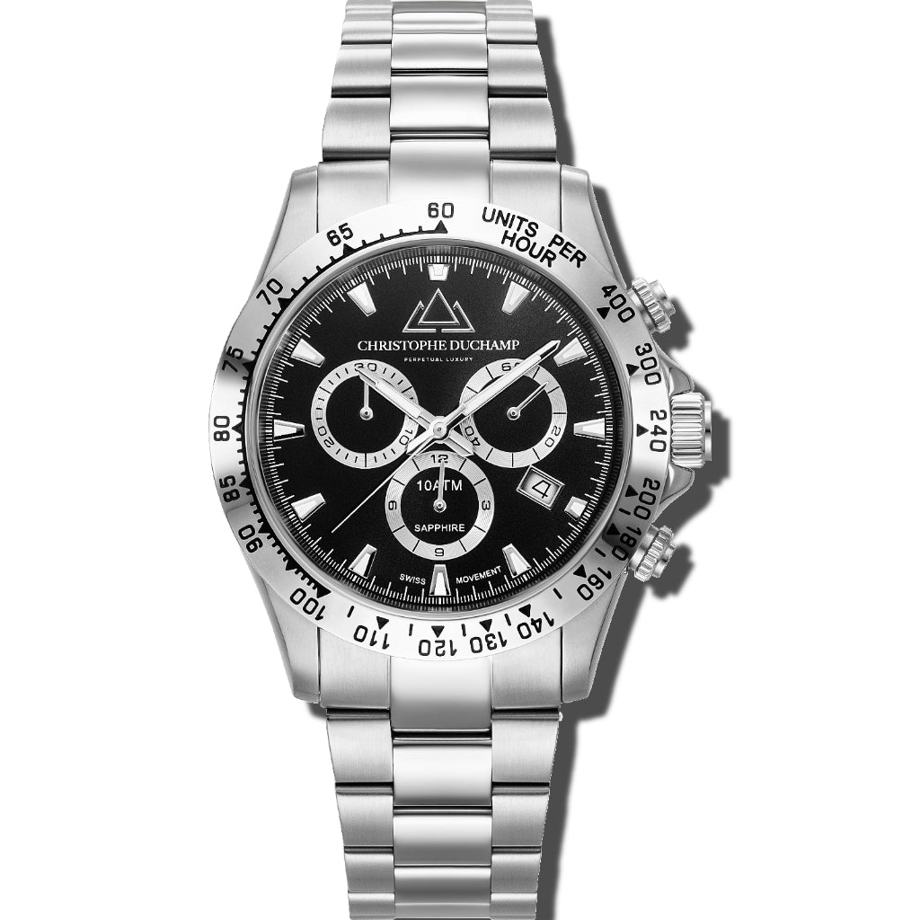 Christophe Duchamp Grand Mont - Black Dial with Silver Stainless Steel Strap