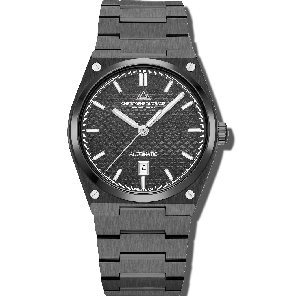 Christophe Duchamp Attitude Auto - Black Dial with Black Case and Black Stainless Steel Strap