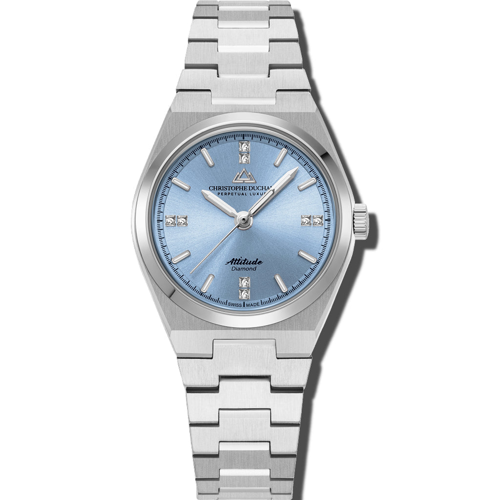 Christophe Duchamp Attitude Double Diamond - Blue Dial with Silver Case and Silver Stainless Steel Strap
