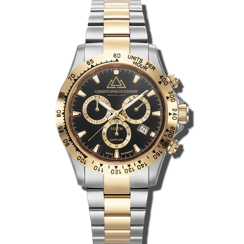 Christophe Duchamp Grand Mont - Black Dial with Gold & Silver Stainless Steel Strap