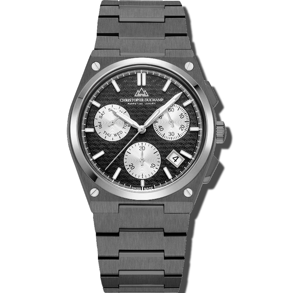 Christophe Duchamp Attitude Chrono - Black Dial with Black & Silver Case and Silver  Stainless Steel Strap
