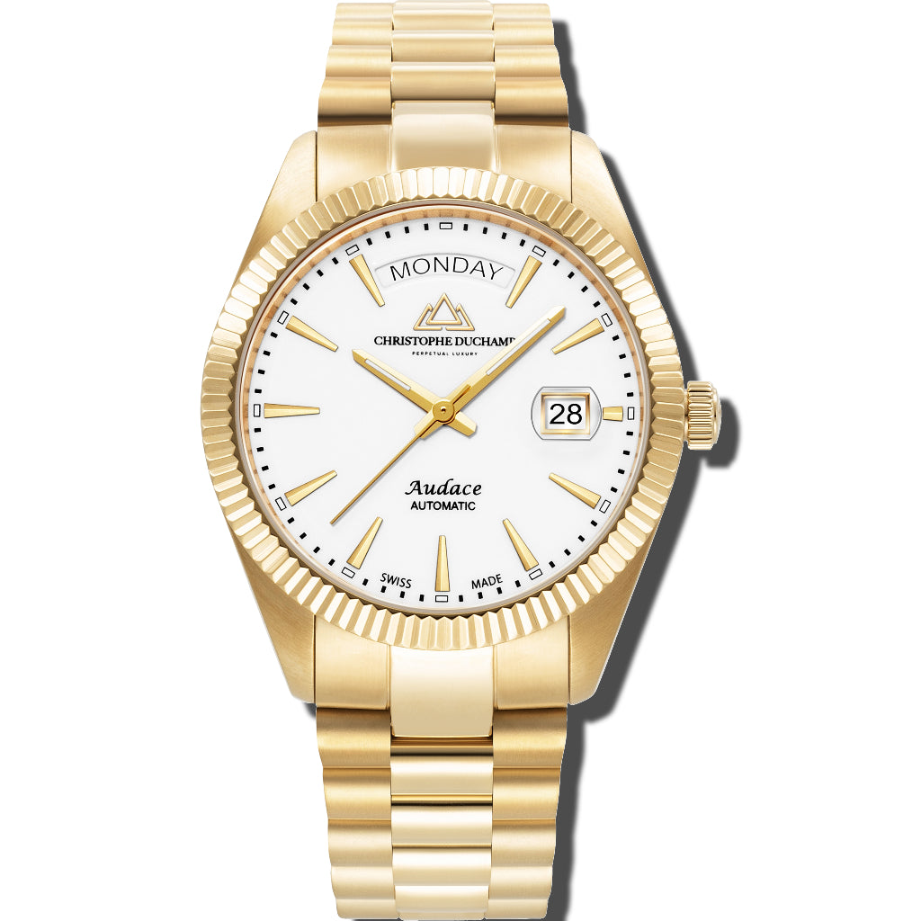 Christophe Duchamp Audace  - White Dial with Gold Stainless Steel Strap