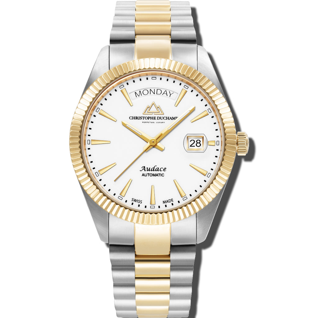 Christophe Duchamp Audace  - White Dial with Gold & Silver Stainless Steel Strap