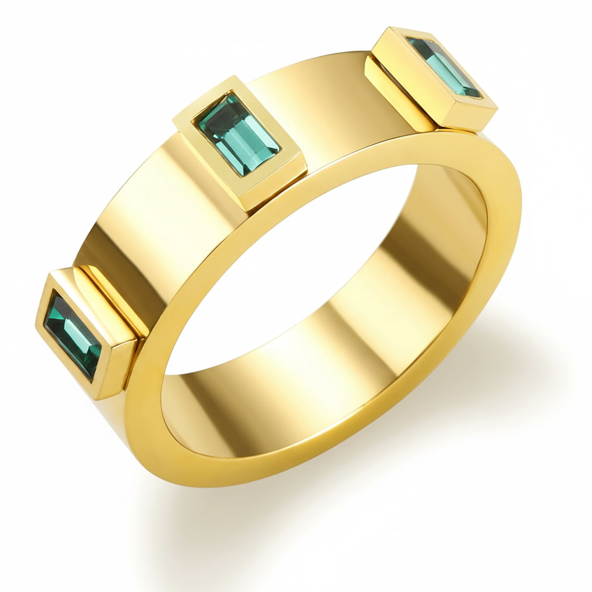 Liv Oliver 18K Gold Green Emerald-Cut Band Ring
