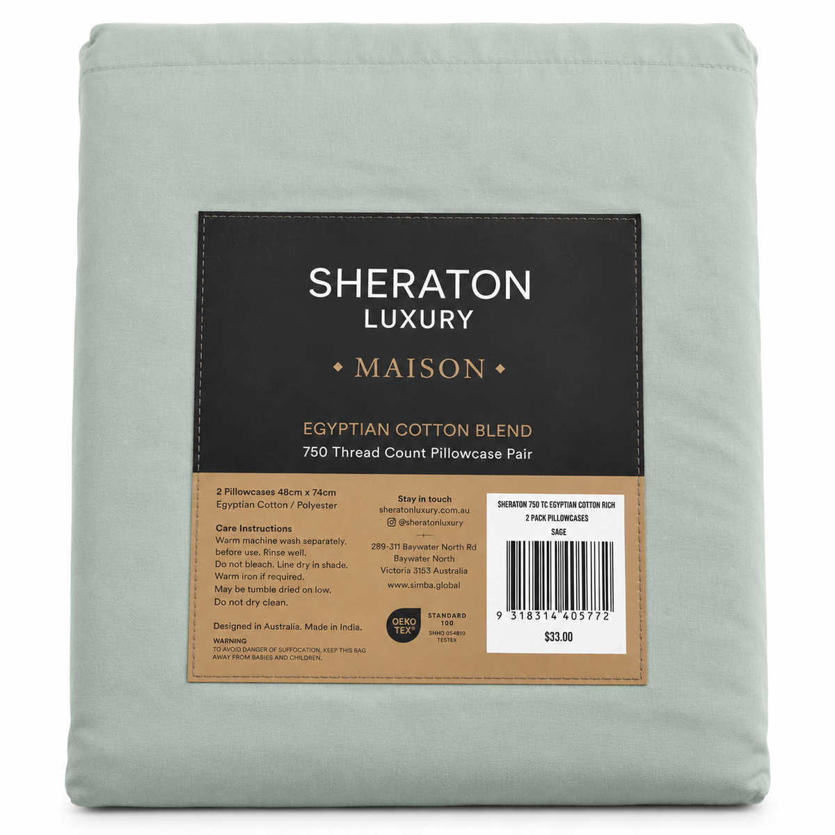 Sheraton Luxury Maison Egyptian Cotton Rich Pillowcase Pair Sage