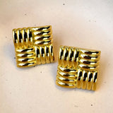 Bullion Gold Ridged Square Gold layered Stud Earrings