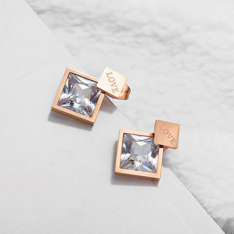 Bullion Gold Princess-Cut Simulated Diamond Love Earrings