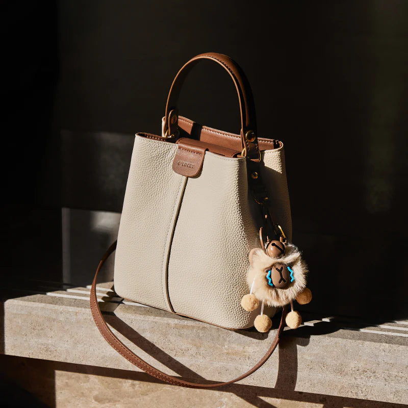 Nalandu Colorblock Leather Bucket Shoulder Bag - Ivory