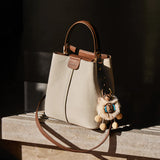 Nalandu Colorblock Leather Bucket Shoulder Bag - Ivory