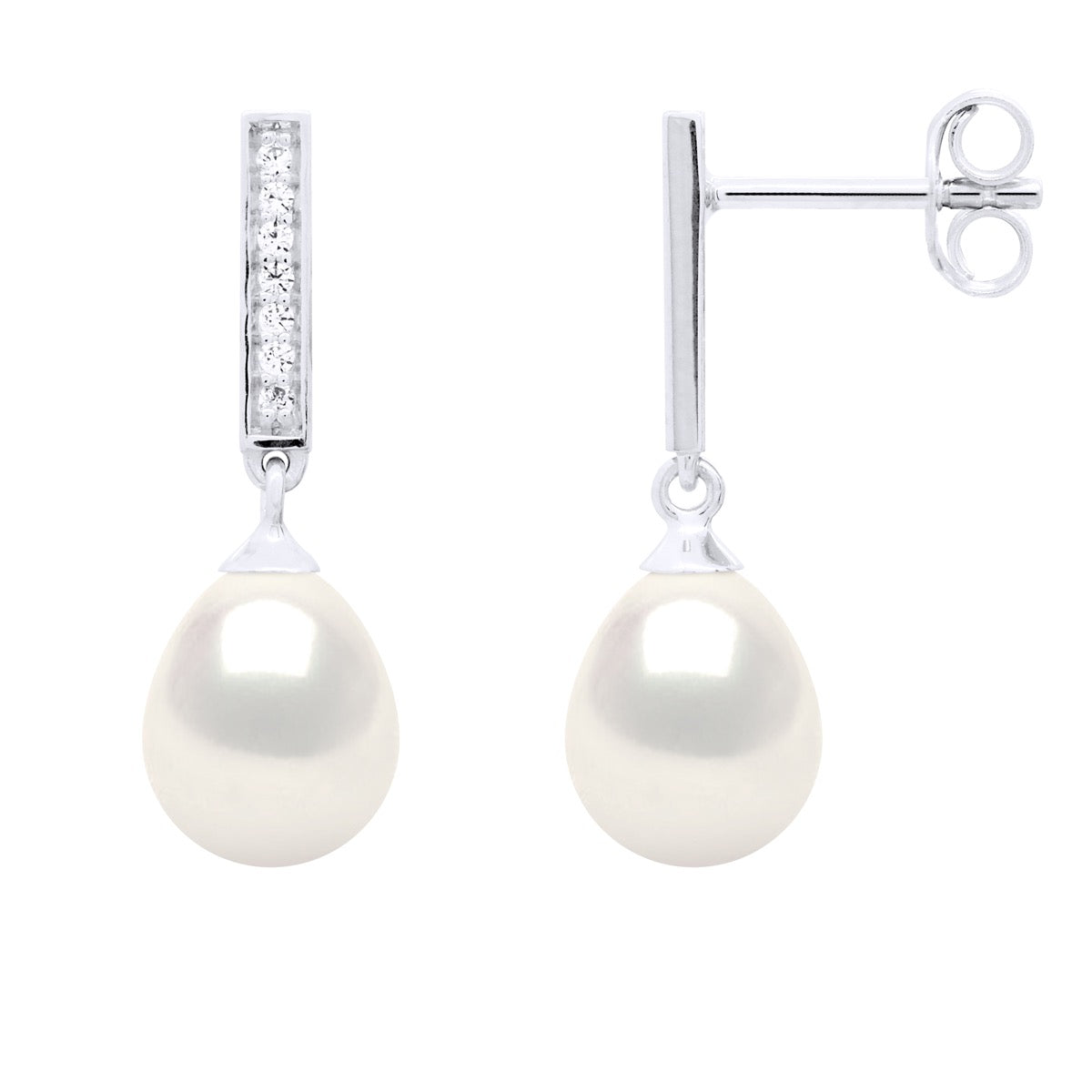 Earrings Real Cultured Freshwater Pearls Pear 7-8 mm - Natural White - Longueur 42 cm