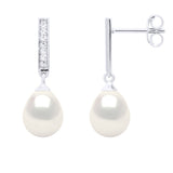 Earrings Real Cultured Freshwater Pearls Pear 7-8 mm - Natural White - Longueur 42 cm