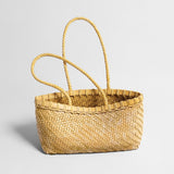 Handwoven Leather Market Basket Tote - Yellow