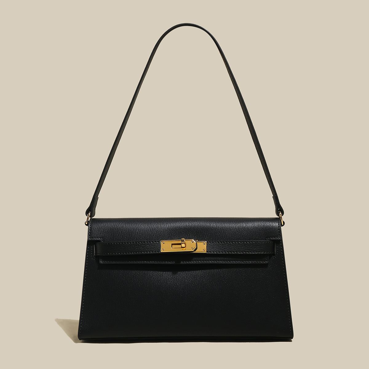 Camille Palm-Grain Calfskin Shoulder Bag - Black