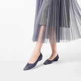 Rhinestone Gradient Knit Pointed Toe Wedge Flats - Navy