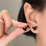 Bullion Gold Butterfly Silhouette Stud Earrings Black