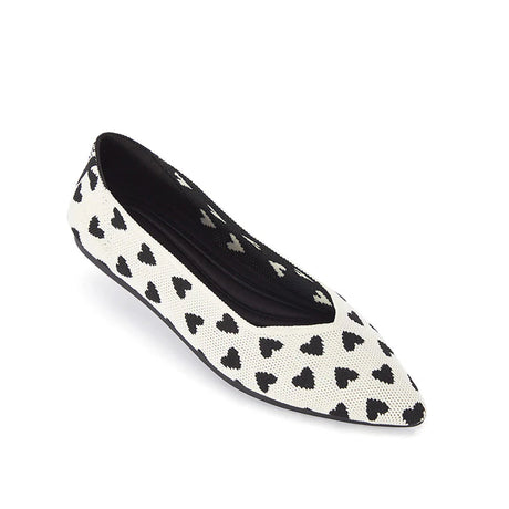 Heart Print Pointed Toe Comfortable Flats - White