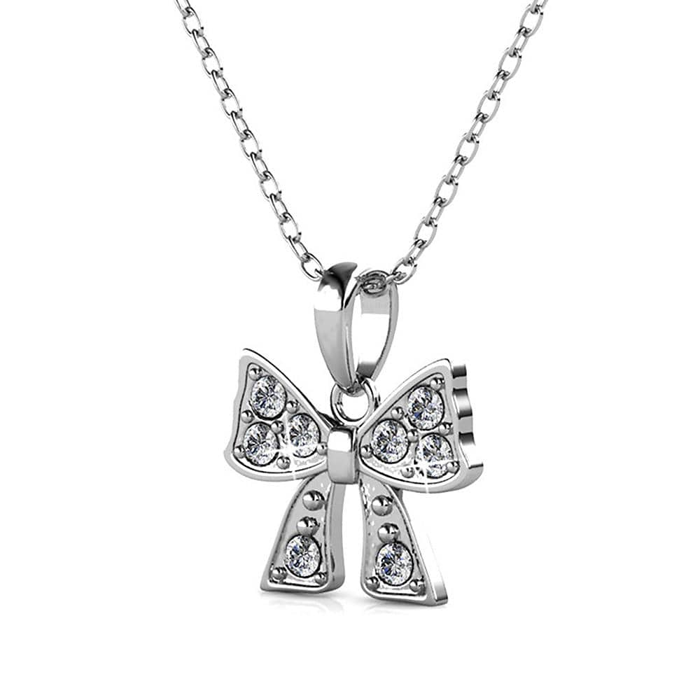 Boxed Ribbon Tie Necklace and Earrings Set Embellished with SWAROVSKI® Crystals