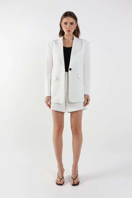 Madison The Label Collins Blazer - White Pinstripe