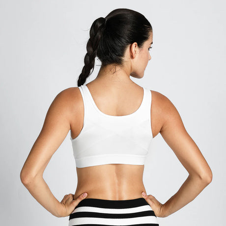 Full Length Zip Front Wireless Racerback Sports Bra - White