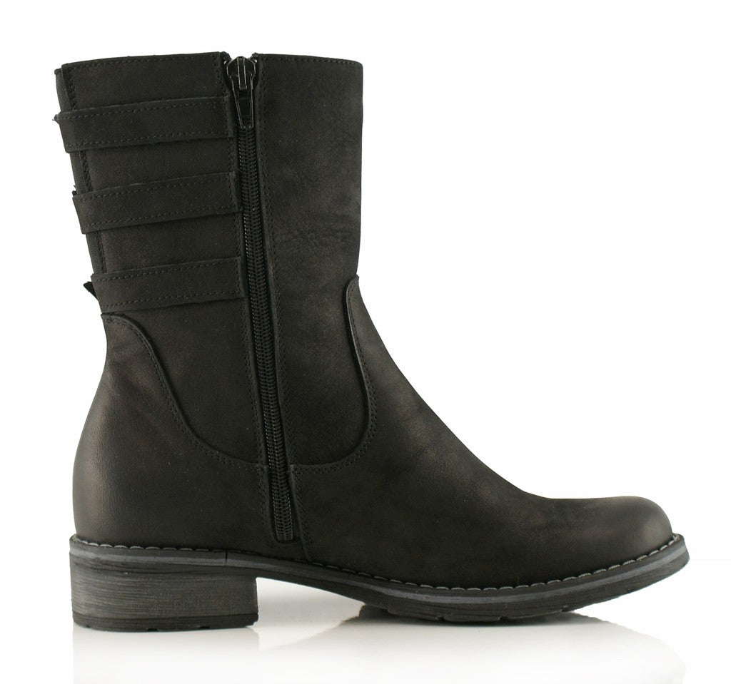 Bosccolo Womens Boots With Buckles - Black Nubuk