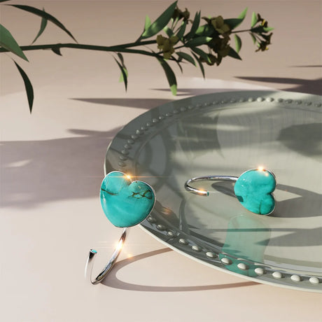 Solid 925 Sterling Silver Turquoise Blue Resin Heart Hook Earrings
