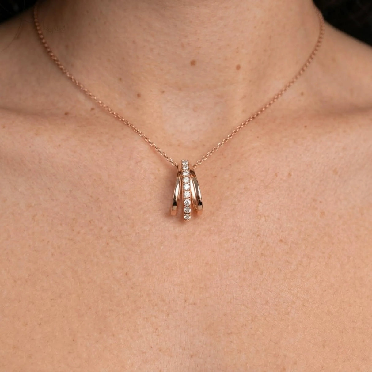 Krystal Couture Sparkly Triple Round Necklace in Rose Gold Adorned with Swarovski Crystals