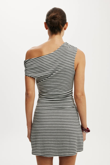 Cotton On Women's Sandy Asymmetric Mini Dress - Maddi Stripe Charcoal