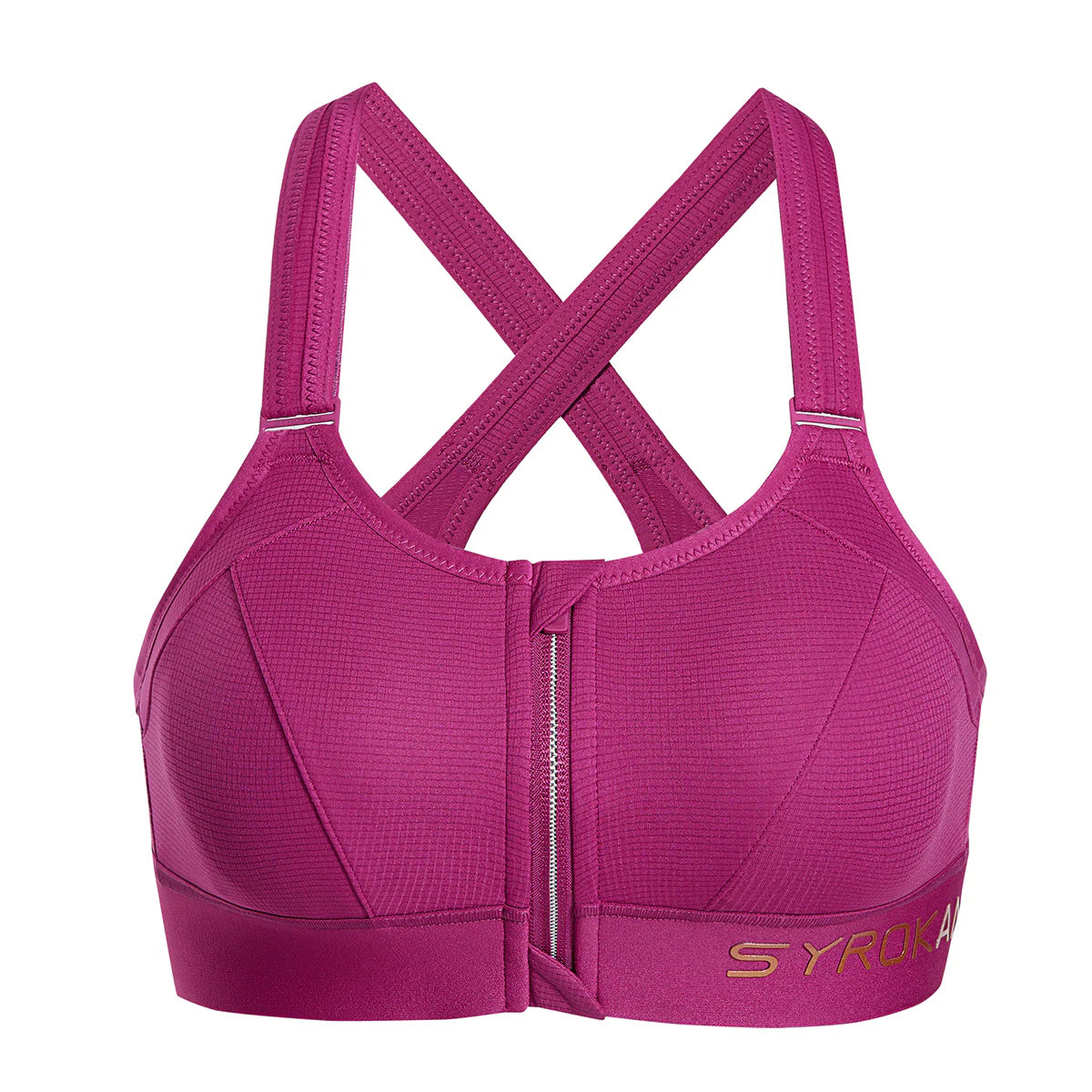 Zip Front Large Padded High Impact Sports Bra - Rose