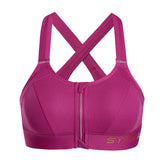 Zip Front Large Padded High Impact Sports Bra - Rose