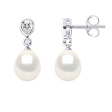 Earrings Real Cultured Freshwater Pearls Pear 7-8 mm - Natural White - Height Design Zirconia 0,60 cm