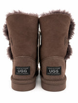 Australian Leather Ugg Emerald Cut Crystal Button Sheepskin - Chocolate - AU4