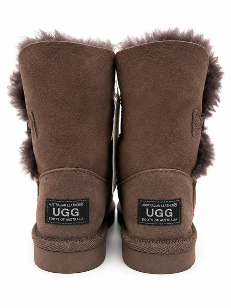 Australian Leather Ugg Emerald Cut Crystal Button Sheepskin - Chocolate - AU4