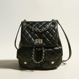 Multi-Pocket Chainstrap Quilted Backpack - Black
